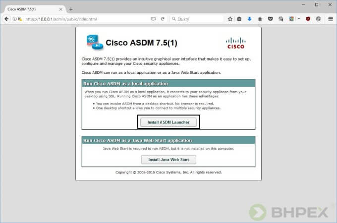 instalacja aplikacji CISCO ASDM