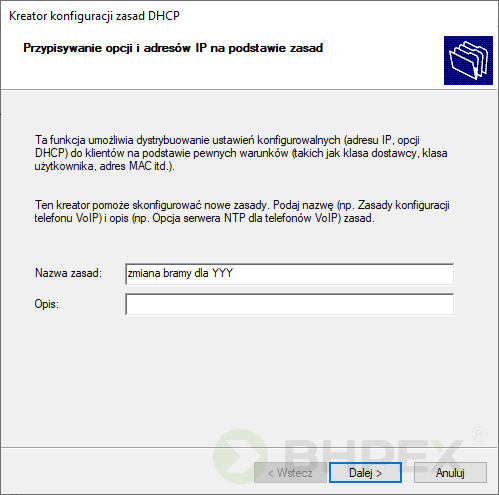 kreator konfiguracji zasad DHCP