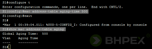 mac address-table aging-time