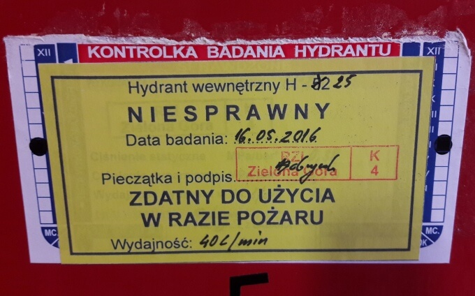 Niesprawny hydrant wewnętrzny