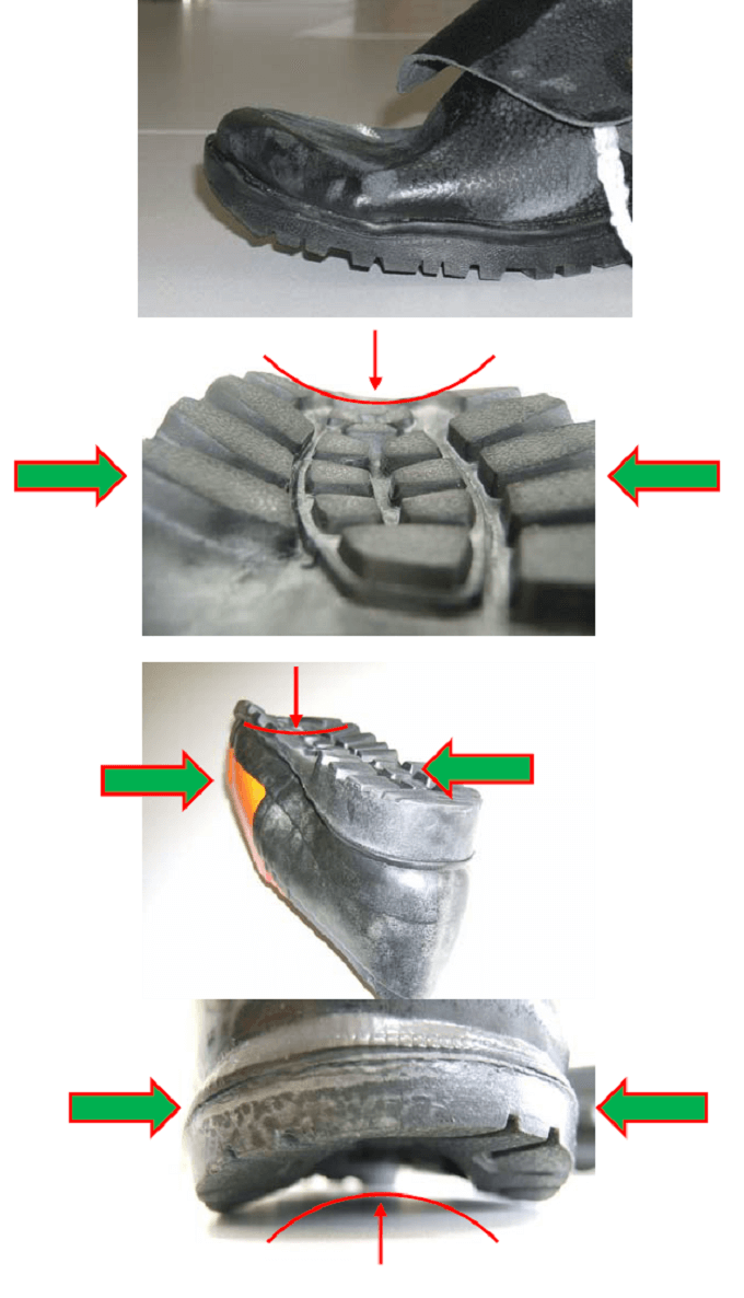 uszkodzenia nosków - przegląd butów roboczych