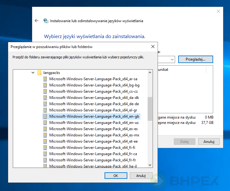 pakiet języków - windows serwer language