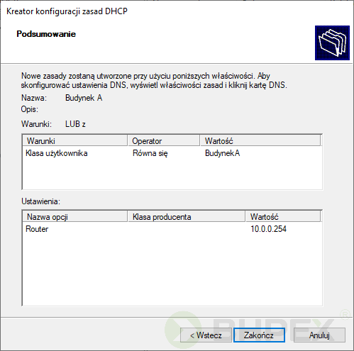 podsumowanie konfiguracja zasady dhcp